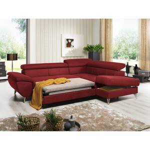 Canapé d'angle Hodge Cuir véritable - Rouge - Méridienne longue à droite (vue de face) - Fonction couchage - Coffre de lit