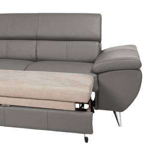Canapé d'angle Hodge Cuir véritable - Tourbe - Méridienne longue à gauche (vue de face) - Fonction couchage - Coffre de lit