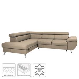 Ecksofa Hodge Echtleder Cappuccino - Ottomane davorstehend links - Schlaffunktion - Bettkasten