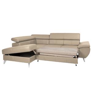 Ecksofa Hodge Echtleder Cappuccino - Ottomane davorstehend links - Schlaffunktion - Bettkasten