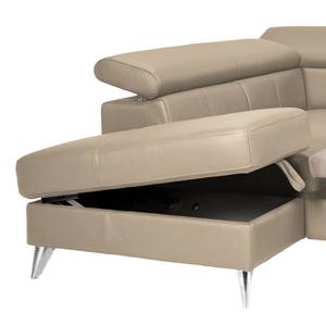 Canapé d'angle Hodge Cuir véritable - Cappuccino - Méridienne longue à gauche (vue de face) - Fonction couchage - Coffre de lit
