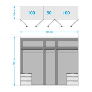 Draaideurkast level 36A Eiken planken look - 250 x 216 cm - Met spiegeldeuren