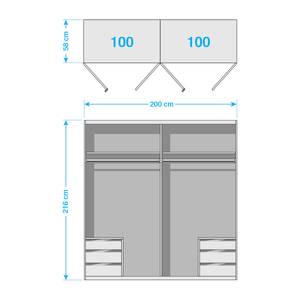 Armoire à portes battantes level 36A Imitation chêne parqueté - 200 x 216 cm - Avec portes miroir