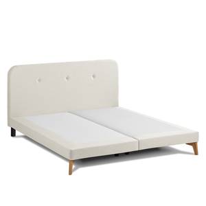 SmoodSpring Bett II Webstoff / Eiche massiv - Creme - 160 x 200cm