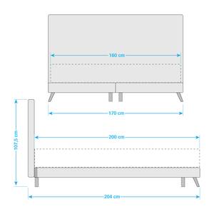 SmoodSpring Bett II Webstoff / Eiche massiv - Creme - 160 x 200cm