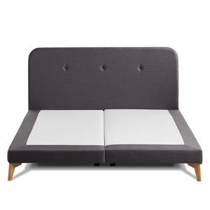 SmoodSpring Bett II Webstoff / Eiche massiv - Anthrazit - 160 x 200cm