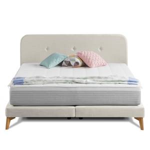 SmoodSpring Bett II Webstoff / Eiche massiv - Creme - 140 x 200cm