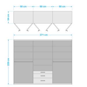 Armoire à portes battantes Hildesheim Blanc alpin / Gris métallisé - Largeur : 271 cm - Avec portes miroir