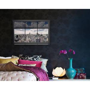 Impression d’art New York Window Bleu - Gris - Bois manufacturé - Papier - 90 x 60 x 2 cm