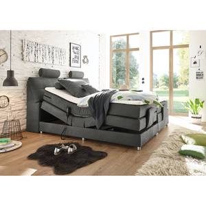 Lit boxspring Neiras Réglage électrique - Avec surmatelas - Gris lava - 180 x 200cm - Surmatelas en mousse froide