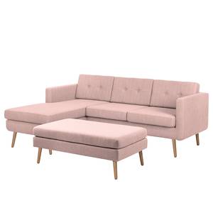 Ecksofa Croom Webstoff Polia: Mauve - Longchair davorstehend links - Mit Hocker