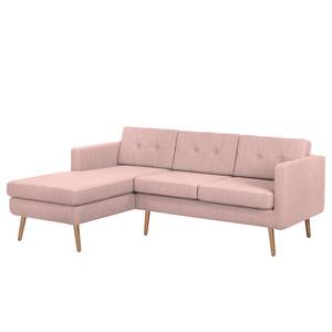 Ecksofa Croom Webstoff Polia: Mauve - Longchair davorstehend links - Mit Hocker