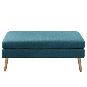 Ecksofa Croom Webstoff Polia: Jeansblau - Longchair davorstehend rechts - Mit Hocker