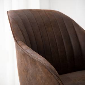Chaise à accoudoirs Ermelo III rotatif - Imitation cuir / Chêne massif - Marron