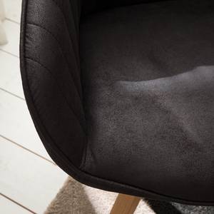 Chaise à accoudoirs Ermelo III rotatif - Imitation cuir / Chêne massif - Noir vintage