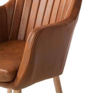 Chaise à accoudoirs Leedy IV Imitation cuir / Chêne massif - Cognac vintage