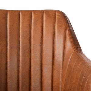 Chaise à accoudoirs Leedy IV Imitation cuir / Chêne massif - Cognac vintage