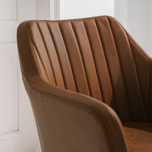 Chaise à accoudoirs Leedy IV Imitation cuir / Chêne massif - Marron