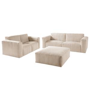 Polstergarnitur 3-2-Hocker LORALAI Cord - Cordstoff Lola: Creme