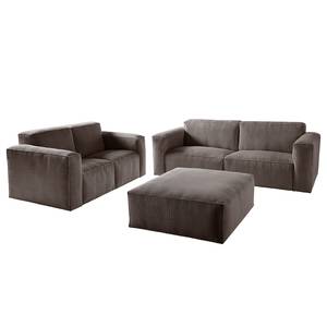 Bankstellen 3-, 2-zits, hocker LORALAI Ribfluweel - Corduroy Lola: Espresso