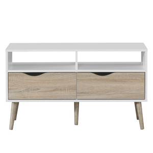 Meuble TV Sunndal III Marron - Blanc - En partie en bois massif - 99 x 43 x 39 cm