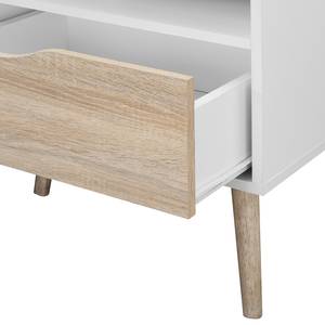 Meuble TV Sunndal III Marron - Blanc - En partie en bois massif - 99 x 43 x 39 cm