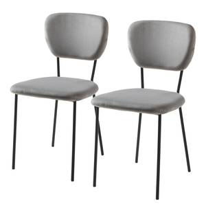 Chaises Dira (lot de 2) Velours / Métal - Noir mat - Gris