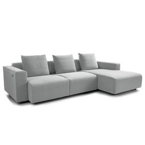 Ecksofa FINNY 2,5-Sitzer mit Longchair Webstoff Saia: Hellgrau - Longchair davorstehend rechts - Sitztiefenverstellung