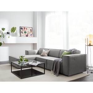 Hoekbank KINX met Longchair geweven stof - Geweven stof Milan: Lichtgrijs - Breedte: 260 cm - Longchair vooraanzicht links - Met zitdiepte verstelling