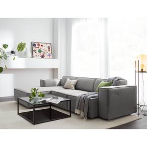 Hoekbank KINX met Longchair geweven stof - Geweven stof Milan: Lichtgrijs - Breedte: 260 cm - Longchair vooraanzicht links - Met zitdiepte verstelling