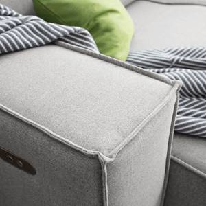 Canapé d’angle KINX ottomane Tissu - Tissu Milan : Gris clair - Méridienne longue à droite (vue de face) - Avec réglage de la profondeur d'assise