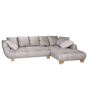 Ecksofa Lutton Antiklederlook - Warmes Beige - Longchair davorstehend rechts - Mit Hocker