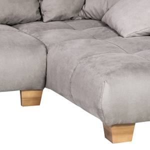 Ecksofa Lutton Antiklederlook - Warmes Beige - Longchair davorstehend rechts - Mit Hocker