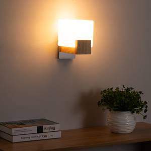 Wandlamp Letku Wit - Glas - Hout - 18 x 18 x 12 cm