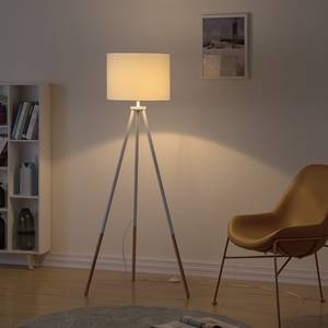 Staande lamp Tripod Valma geweven stof/hout - 1 lichtbron - Wit/beukenhout - Wit/beukenhout
