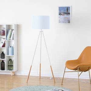 Lampadaire Tripod Valma Tissu / Bois - 1 ampoule - Blanc / Hêtre - Blanc / Hêtre