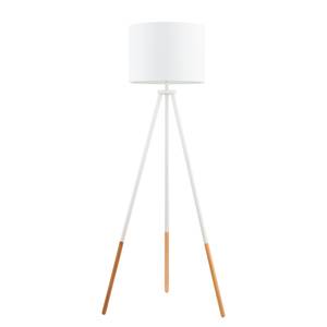 Lampadaire Tripod Valma Tissu mélangé / Hêtre massif - 1 ampoule - Blanc / Hêtre