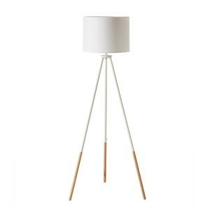 Lampadaire Tripod Valma Tissu / Bois - 1 ampoule - Blanc / Hêtre - Blanc / Hêtre