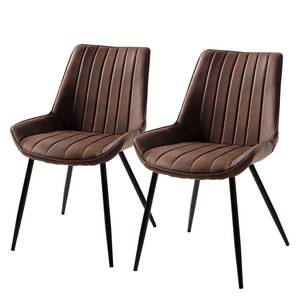 Chaises capitonnées Midge (lot de 2) Microfibre / Acier - Marron / Noir - Marron - Lot de 2