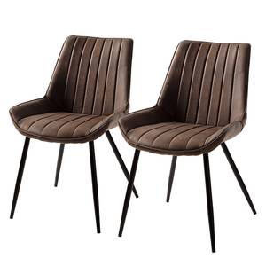 Chaises capitonnées Midge (lot de 2) Microfibre / Acier - Marron / Noir - Marron - Lot de 2