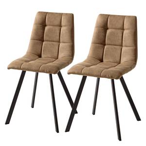 Chaise capitonnée Donnell Microfibre / Acier - Marron clair / Noir - Marron clair - Lot de 2