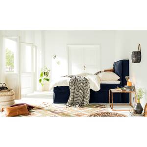 Lit boxspring Kinx Bleu marine - Velours Fraya: Bleu marine - 180 x 200cm - D2 souple - 130 cm