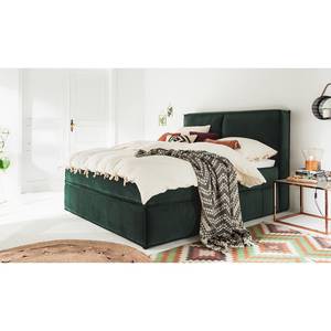 Lit boxspring Kinx Vert étang - Velours Fraya: Vert de l'étang - 180 x 200cm - D2 souple - 130 cm