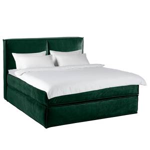 Lit boxspring Kinx Vert étang - Velours Fraya: Vert de l'étang - 180 x 200cm - D2 souple - 130 cm