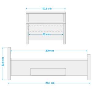 Massief houten bed Bergen massief grenenhout - Wit grenenhout - 90 x 200cm