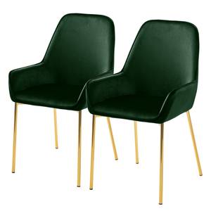 Chaises capitonnées Evy (lot de 2) Velours / Métal - Doré - Velours Sua: Vert foncé