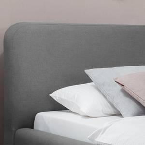 Letto imbottito MATTIS Tessuto/Rovere massello - Tessuto Asha: grigio chiaro - 160 x 200cm - Senza rete a doghe & materasso