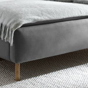 Letto imbottito MATTIS Tessuto/Rovere massello - Tessuto Asha: grigio chiaro - 160 x 200cm - Senza rete a doghe & materasso