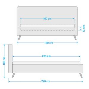 Letto imbottito MATTIS Tessuto/Rovere massello - Tessuto Asha: grigio chiaro - 160 x 200cm - Senza rete a doghe & materasso