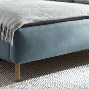 Letto imbottito MATTIS Tessuto / Legno massello di rovere - Tessuto Asha: blu ghiaccio - 140 x 200cm - Senza rete a doghe